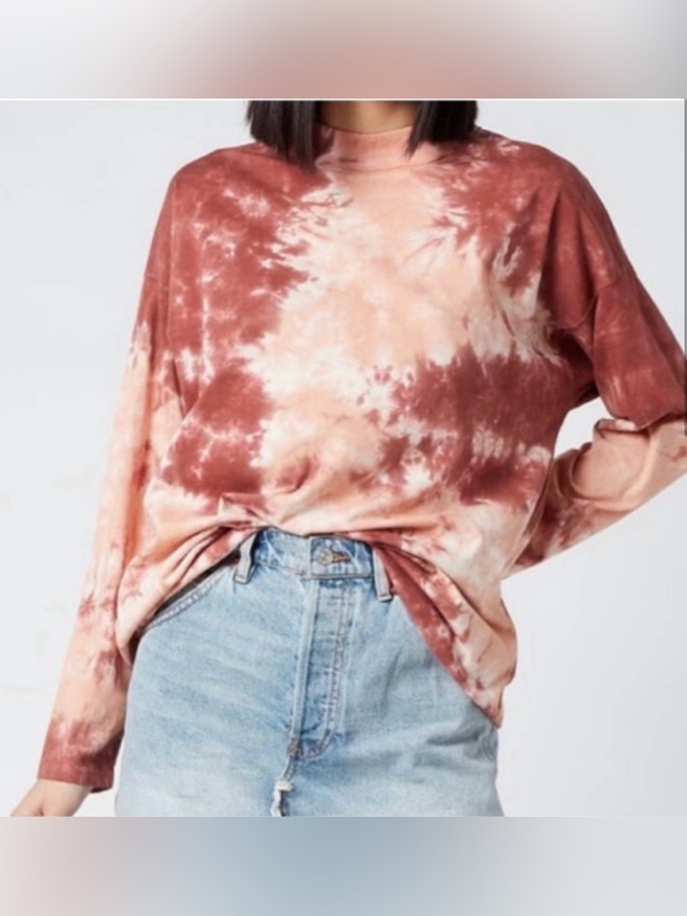 Free People We The Free Be Free Tie-Dye Long Sleeve Top in Rust and Cream Size L